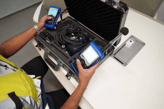 Acoustics Images -2 Acoustic engineer setting up devices for Acoustic testing